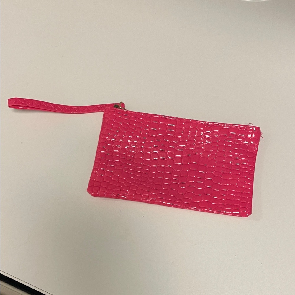 FREE Pink Crocodile-Embossed Wristlet Clutch
